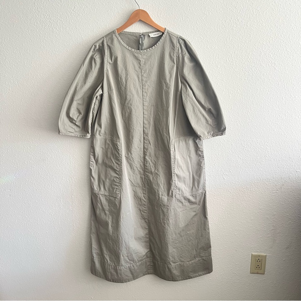 Everlane The Short Sleeve Puff Midi Dress Small in Sage Green Organic Cotton